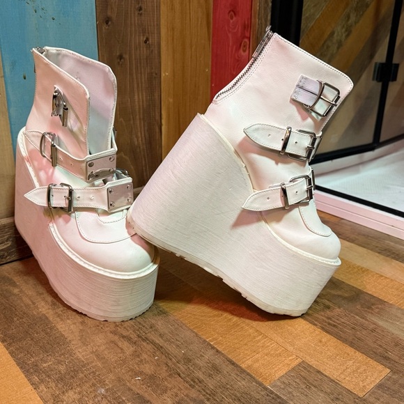 Demonia Swing-105 White Platform Buckle Boots – Women’s Size 10​ - Picture 8 of 10